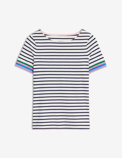 Ella Short Sleeve Breton-Emerald, Purple Sleeve Stripe