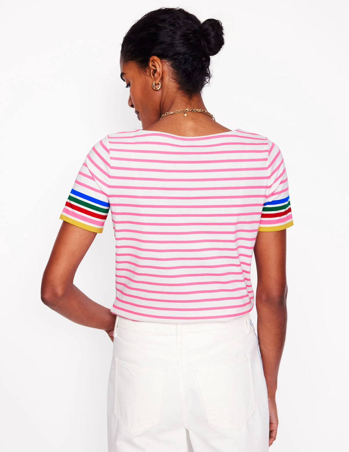 Ella Short Sleeve Breton-Pink Rose Multi Sleeve Stripe