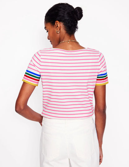 Ella Short Sleeve Breton-Pink Rose Multi Sleeve Stripe