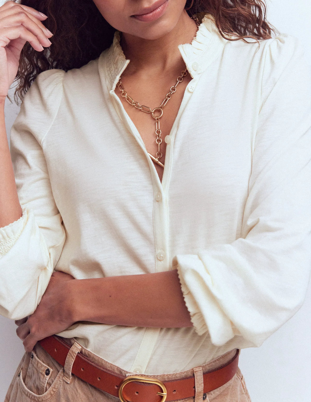 Effie Smocked Detail Shirt-Ivory