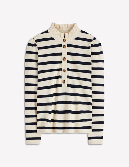 Ruffle Collar Mariner-Ivory and Navy Stripe