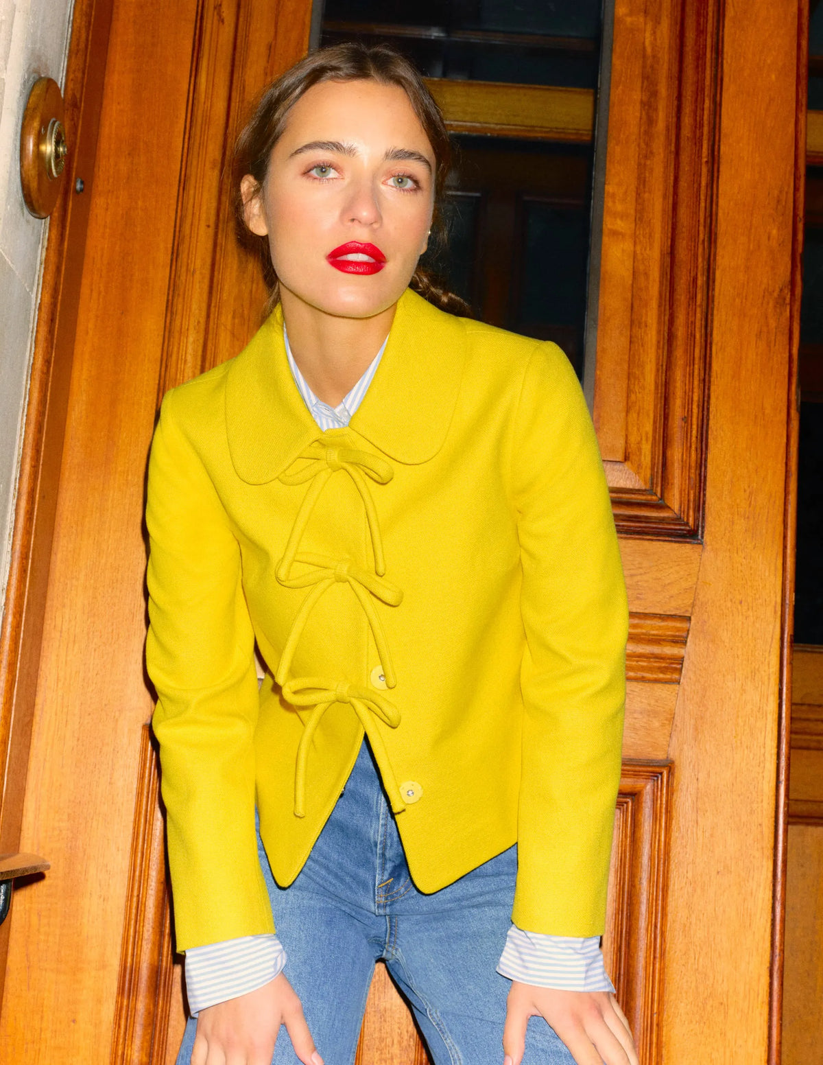 Rye Cotton Bow Jacket-Pineapple Yellow