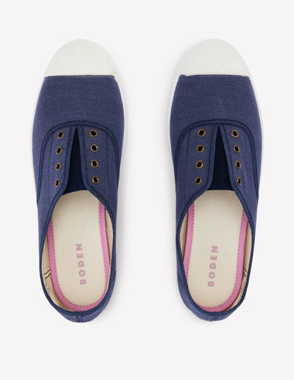 Laceless Canvas Plimsoll-Navy