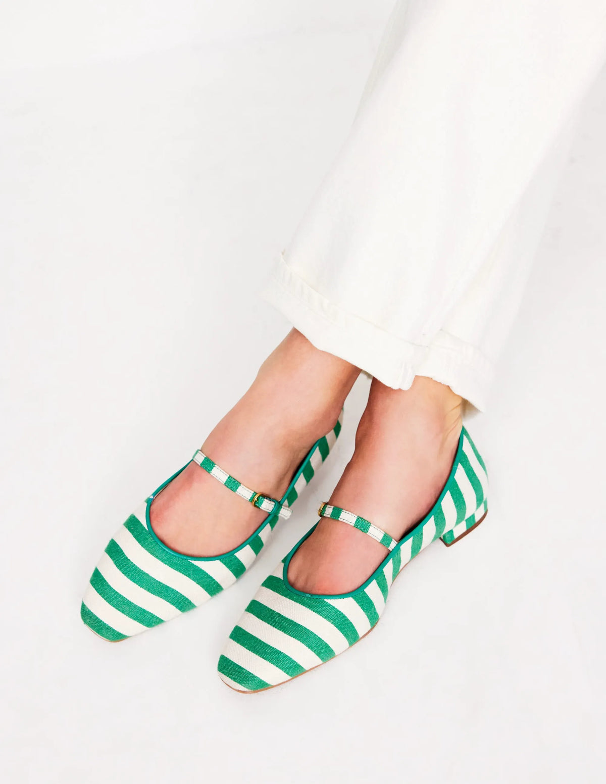 Penelope Mary Jane Flat-Rich Emerald Stripe