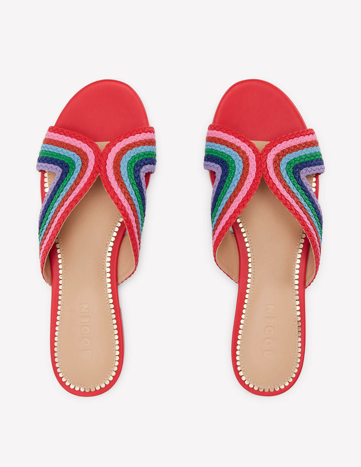 Striped Flat Sandals-Red, Multi