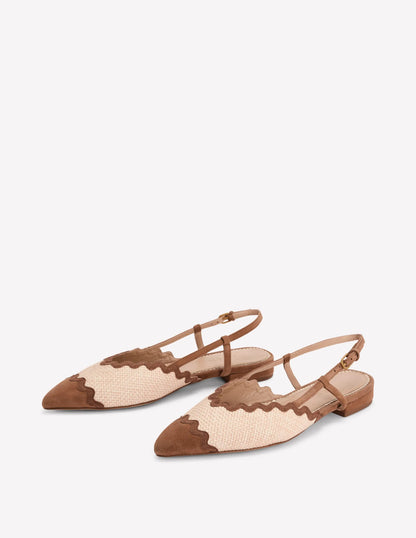 Ric Rac Detail Pointed Flats-Natural/ Tan