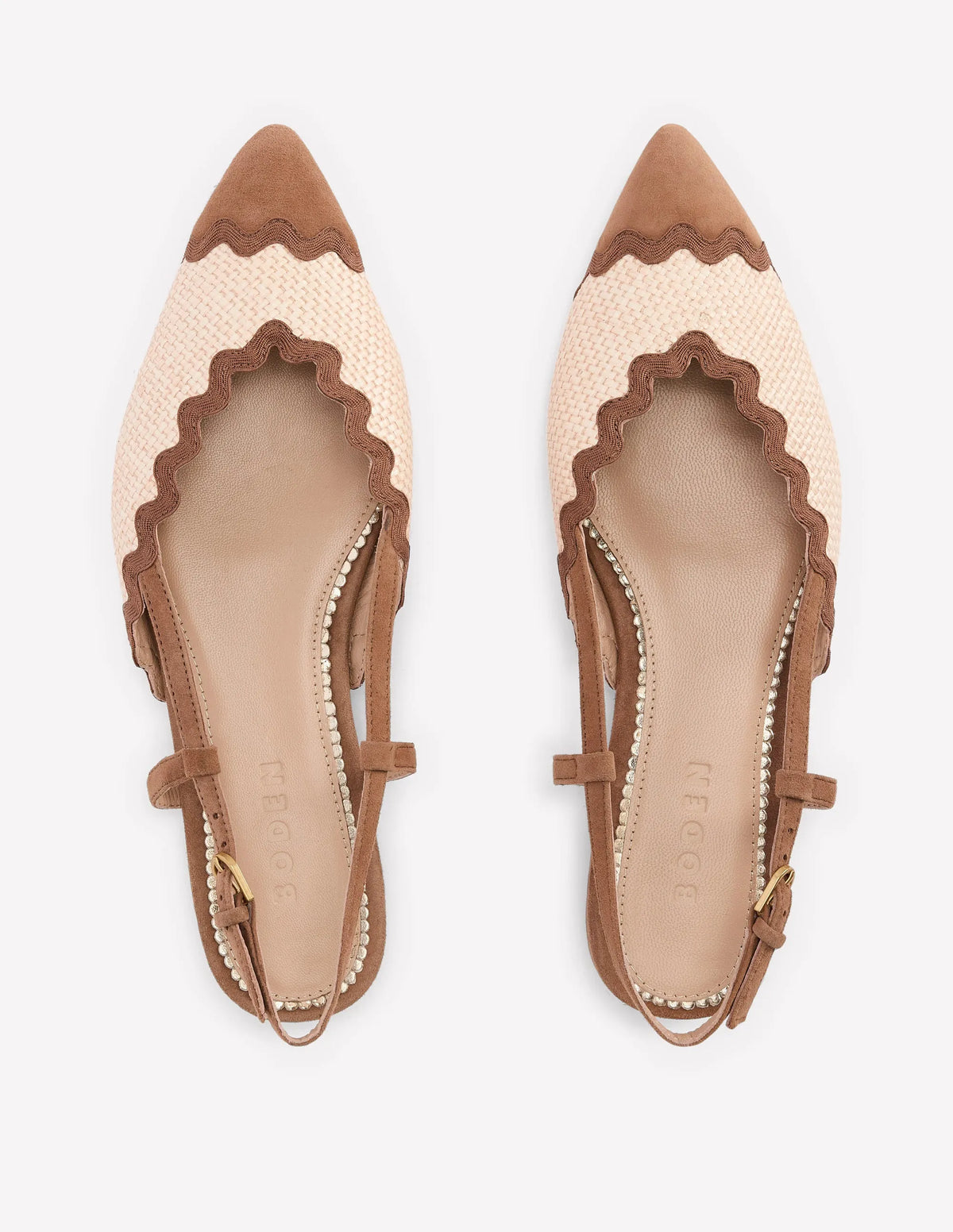 Ric Rac Detail Pointed Flats-Natural/ Tan
