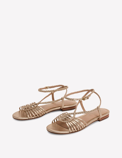 Multi Strap Flat Sandal-Gold
