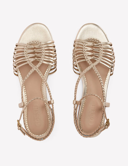 Multi Strap Flat Sandal-Gold