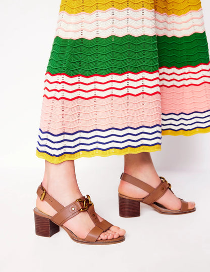 Block Heel Hardware Sandals-Tan