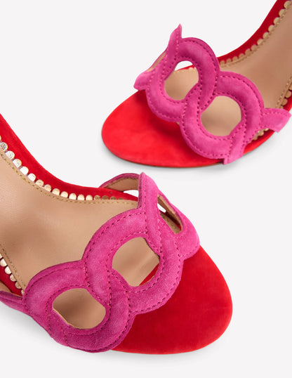 Circle Detail Heeled Sandal-Post Box Red/Sorbet Pink