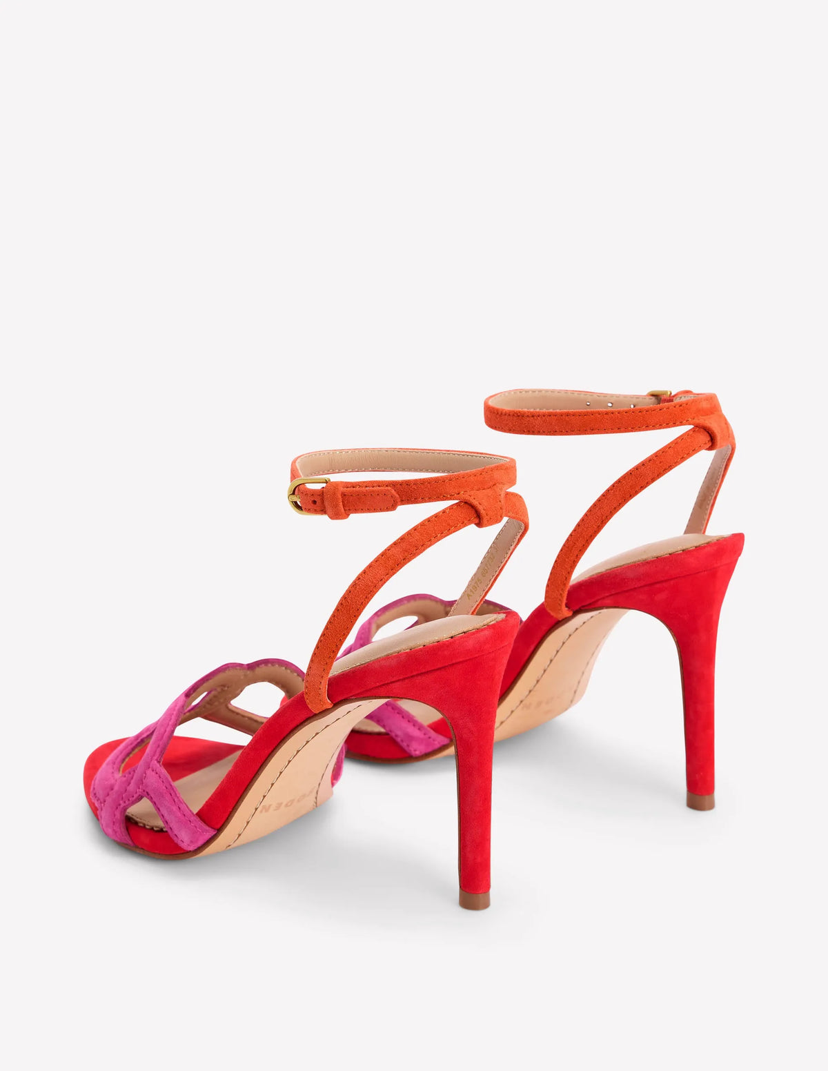 Circle Detail Heeled Sandal-Post Box Red/Sorbet Pink