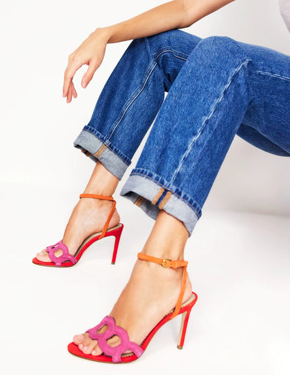 Circle Detail Heeled Sandal-Post Box Red/Sorbet Pink