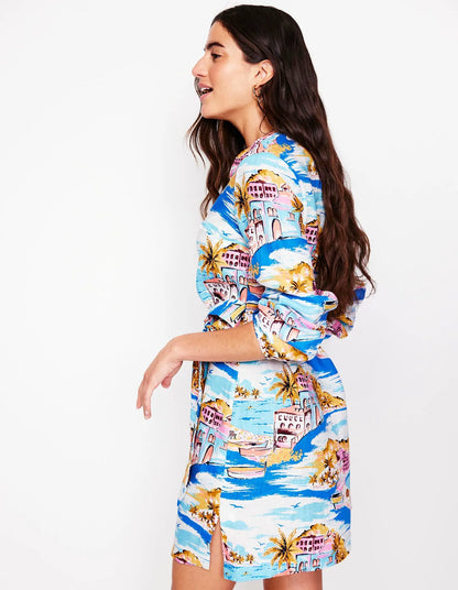 Cleo Linen Tie Waist Dress-Multi, Paradise Bay