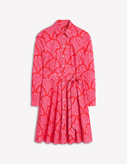 Amy Cotton Short Shirt Dress-Poppy Red, Blossomy