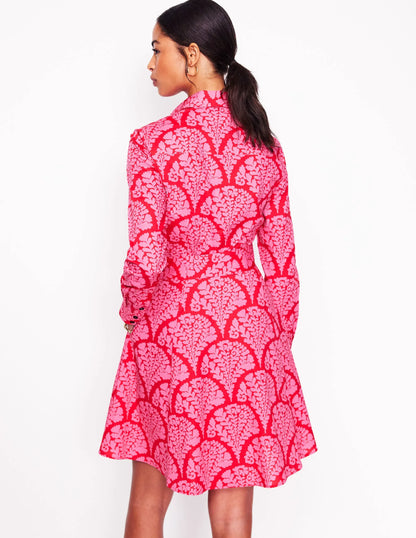 Amy Cotton Short Shirt Dress-Poppy Red, Blossomy