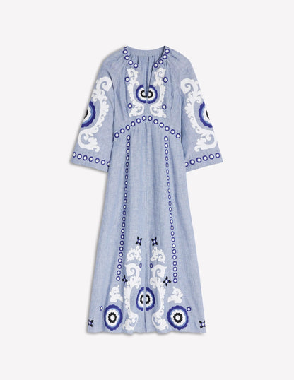 Una Linen Midi Dress-Chambray