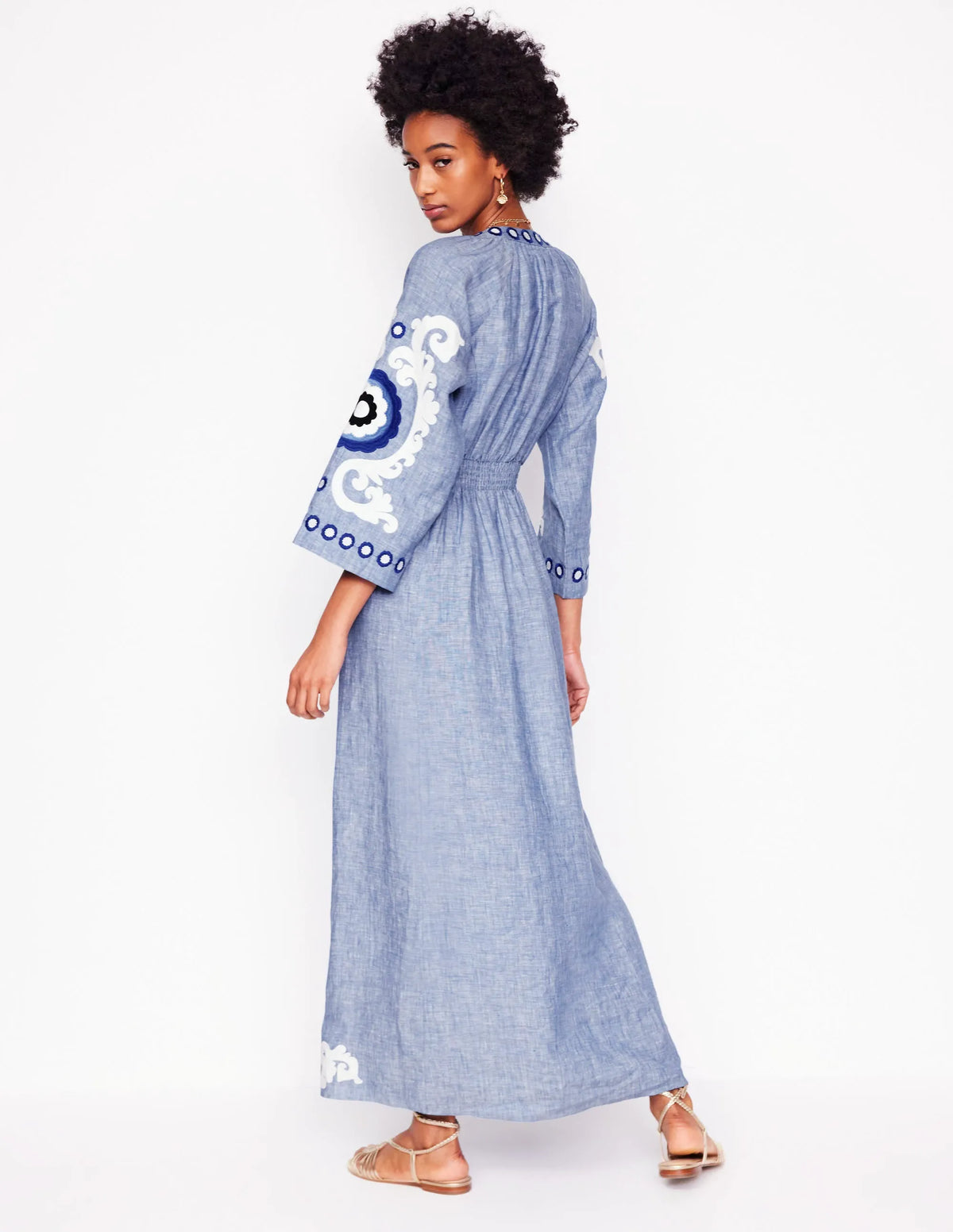Una Linen Midi Dress-Chambray