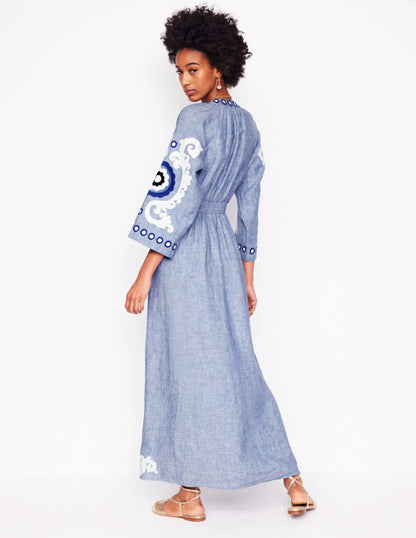 Una Linen Midi Dress-Chambray