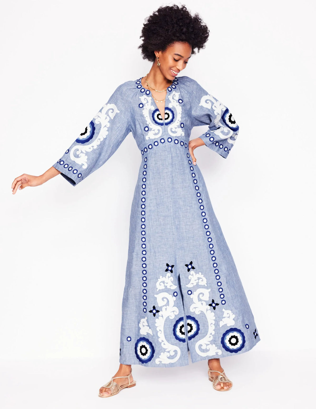 Una Linen Midi Dress-Chambray