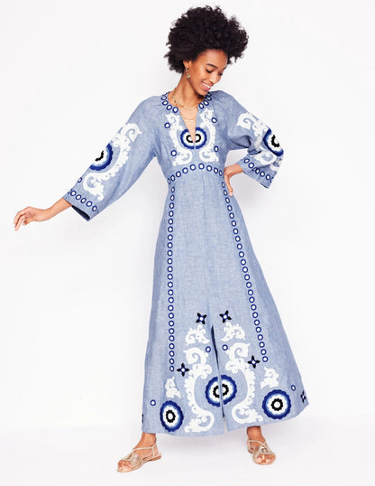 Una Linen Midi Dress-Chambray