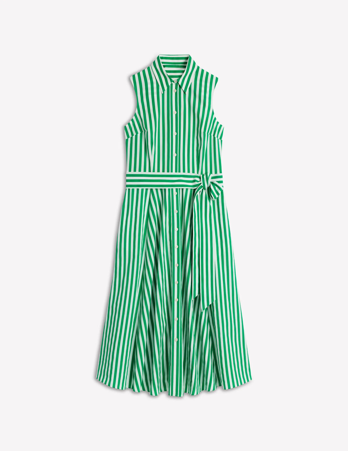 Amy Sleeveless Shirt Dress-Rich Emerald Stripe