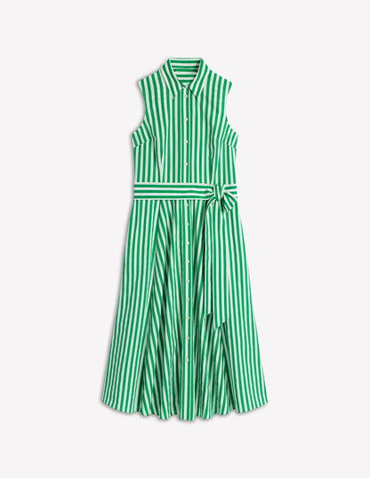 Amy Sleeveless Shirt Dress-Rich Emerald Stripe
