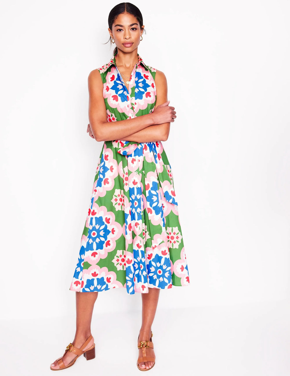 Amy Sleeveless Shirt Dress-Multi, Bloom Geo