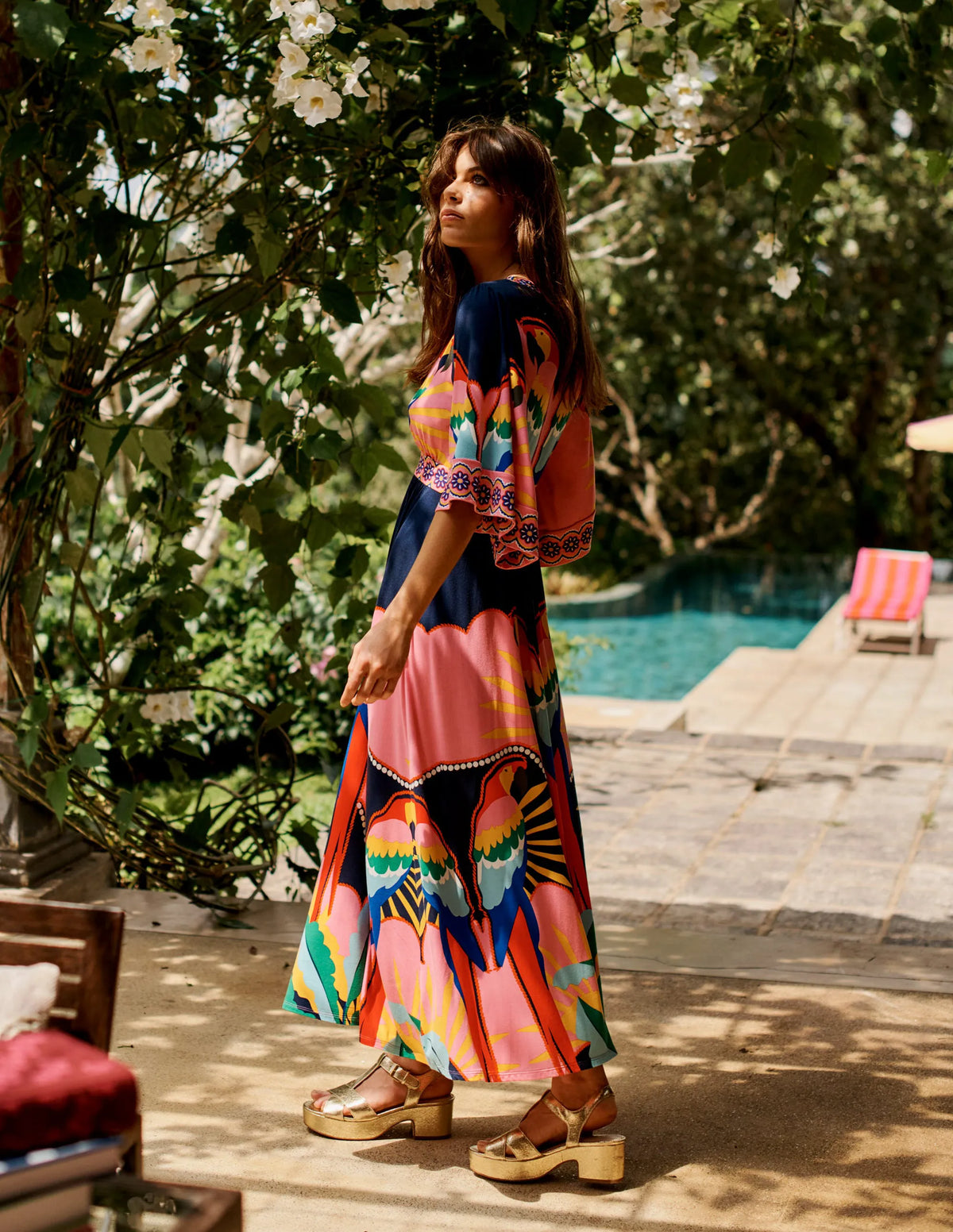 Maya Kimono Jersey Maxi Dress-Multi, Paradise Parrot