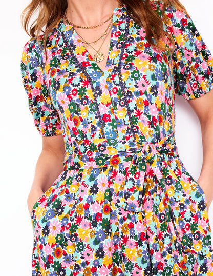Sofia Trim Jersey Midi Dress-Multi, Paintbox Ditsy