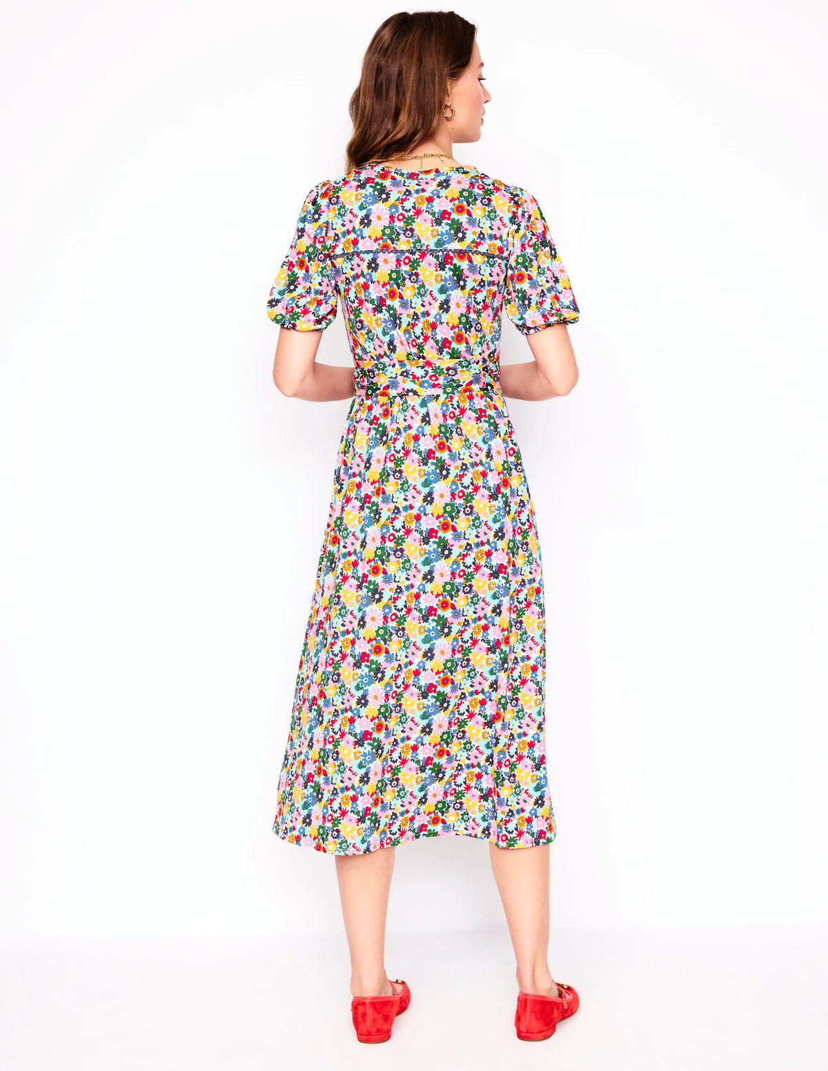 Sofia Trim Jersey Midi Dress-Multi, Paintbox Ditsy
