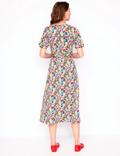 Sofia Trim Jersey Midi Dress-Multi, Paintbox Ditsy