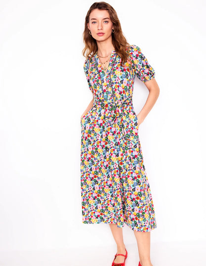 Sofia Trim Jersey Midi Dress-Multi, Paintbox Ditsy