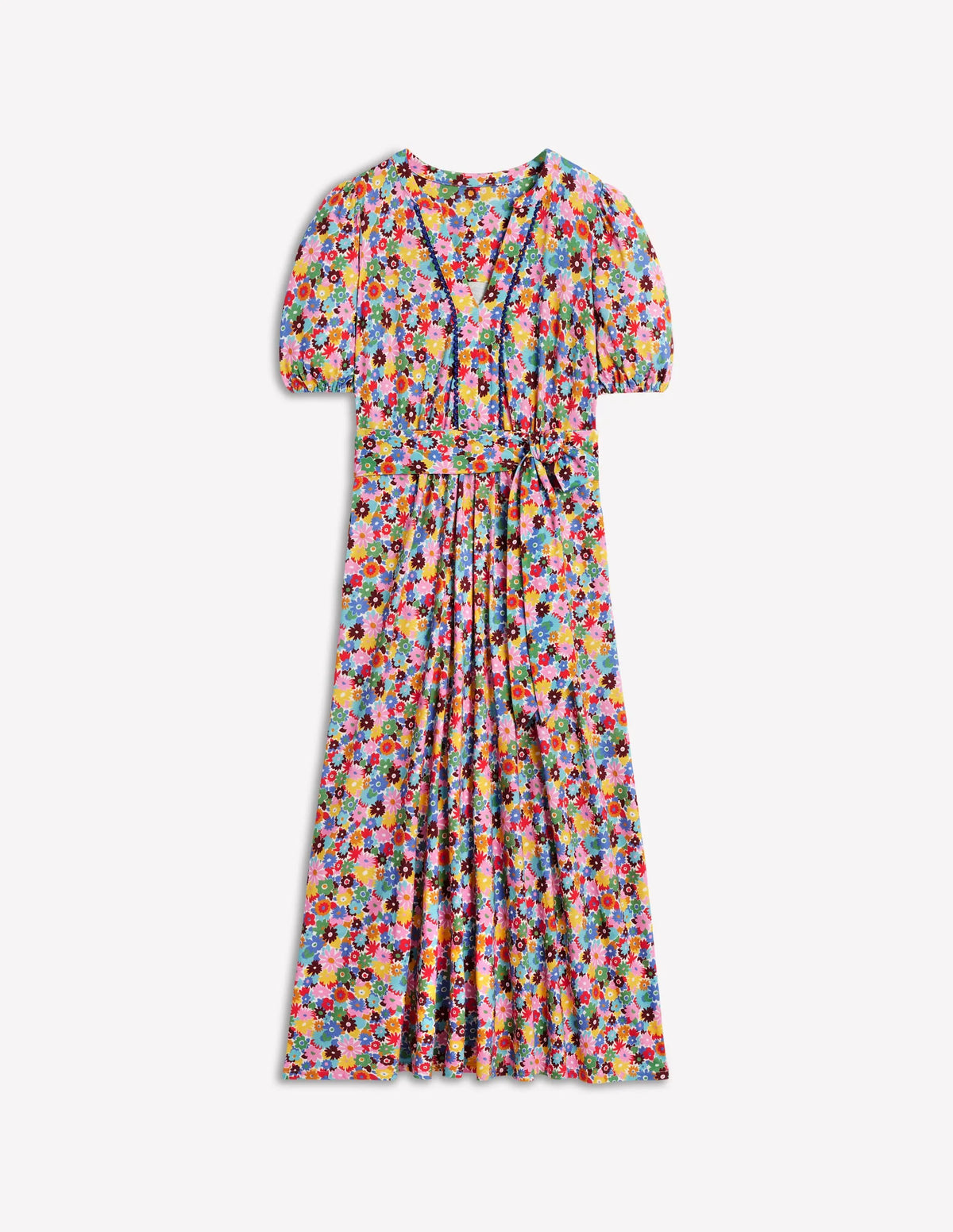 Sofia Trim Jersey Midi Dress-Multi, Paintbox Ditsy