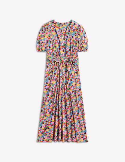 Sofia Trim Jersey Midi Dress-Multi, Paintbox Ditsy