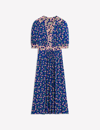 Lily Jersey Midi Tea Dress-Bright Blue, Carnation Sprig