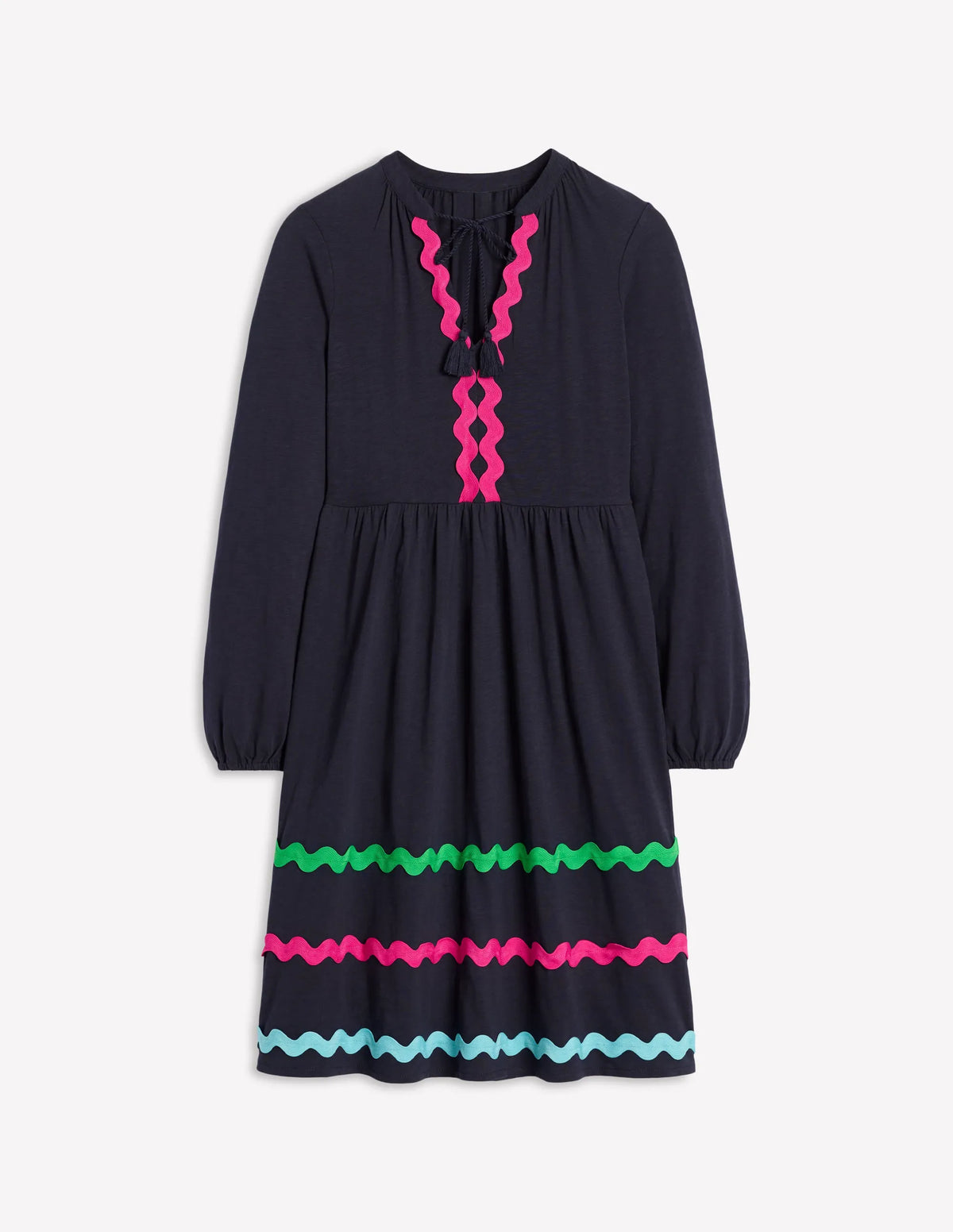 Corinna Ric Rac Jersey Dress-Navy