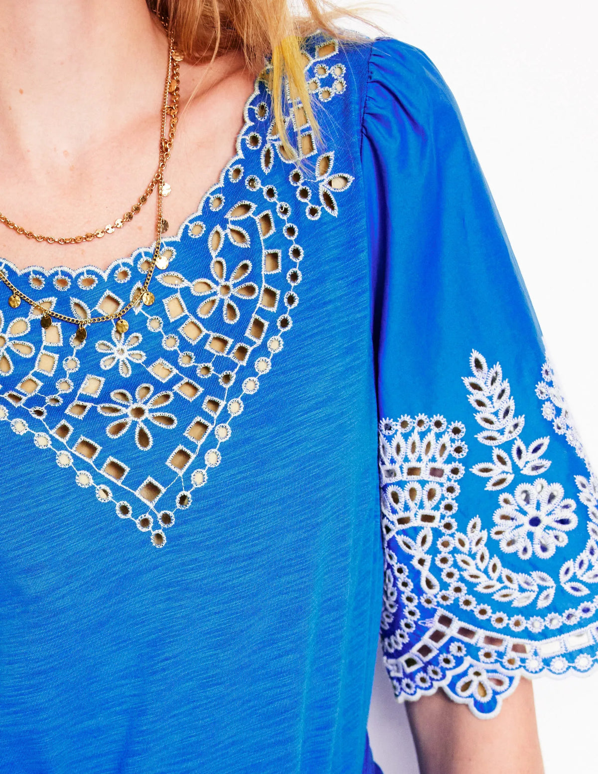 Isabel Broderie Mix maxi Dress-Cerulean Blue
