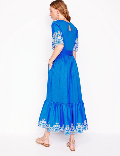 Isabel Broderie Mix maxi Dress-Cerulean Blue