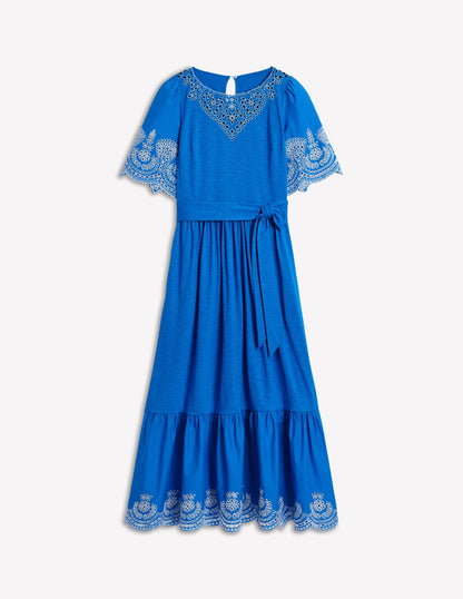 Isabel Broderie Mix maxi Dress-Cerulean Blue