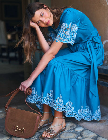 Isabel Broderie Mix maxi Dress-Cerulean Blue