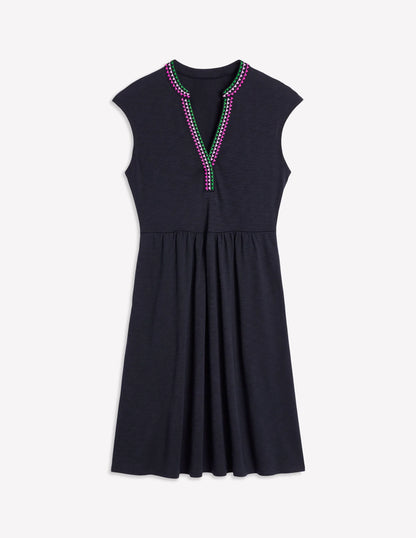 Chloe Embroidered Short Dress-Navy