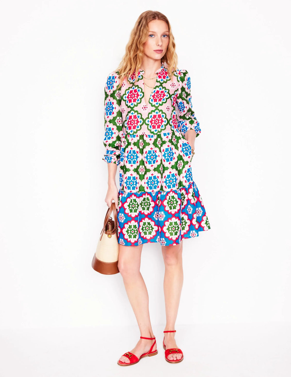 Esme Linen Mini Dress-Multi, Bloom Geo