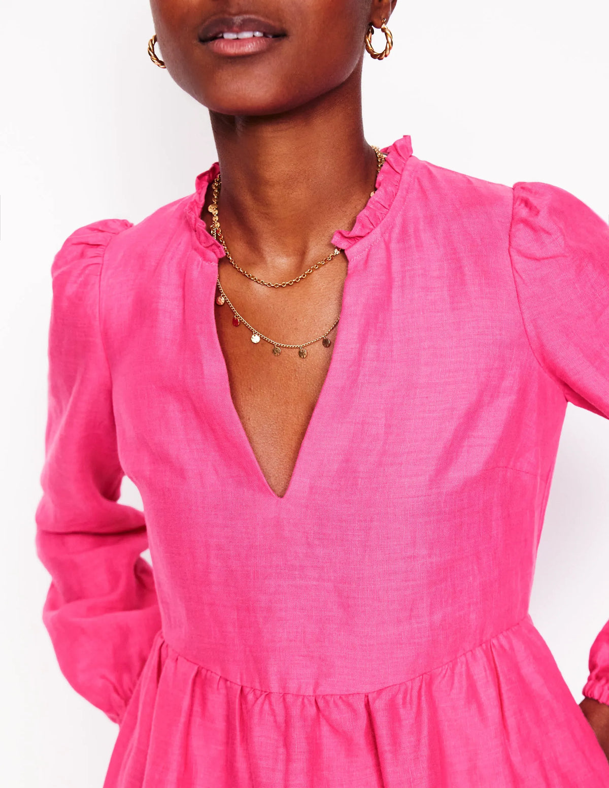 Esme Linen Mini Dress-Pink Peony