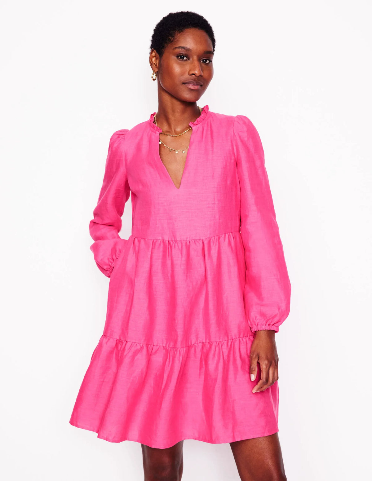 Esme Linen Mini Dress-Pink Peony