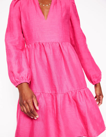 Esme Linen Mini Dress-Pink Peony