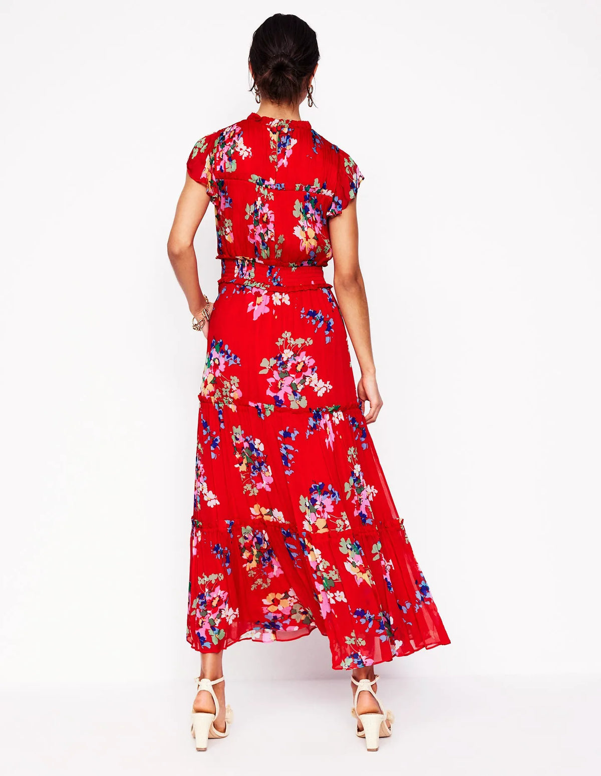 High Neck Sleeveless Dress-Rouge, Delicate Blooms