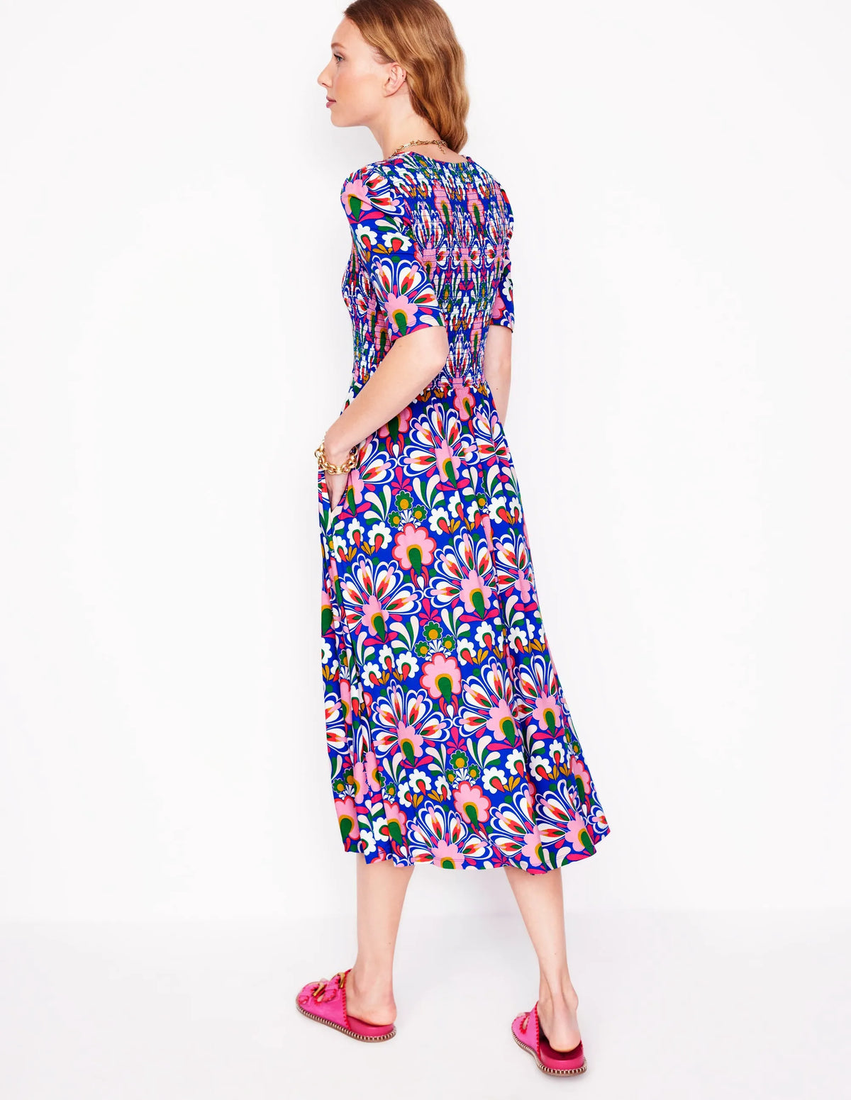 Bethany Smocked Jersey Dress-Gallery Blue, Dandelion