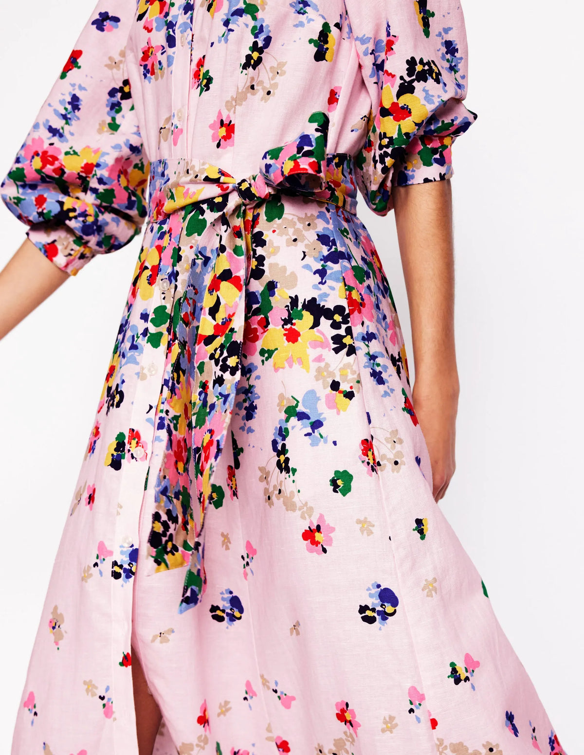 Clara Linen Blend Shirt Dress-Chalk Pink, Painterly Cluster