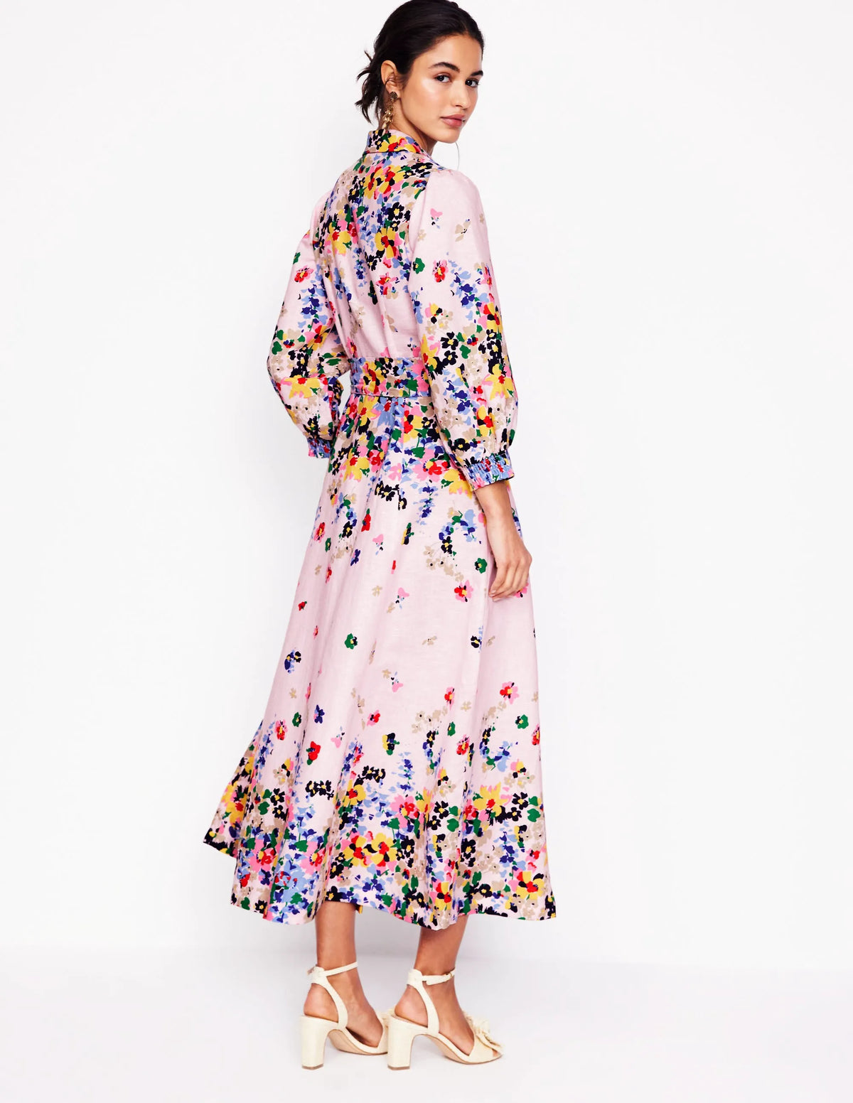 Clara Linen Blend Shirt Dress-Chalk Pink, Painterly Cluster